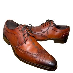 Daniel Virea Leather Oxfords Shoe 43 Cognac Brown Pointed Wing Tip Leather Sole